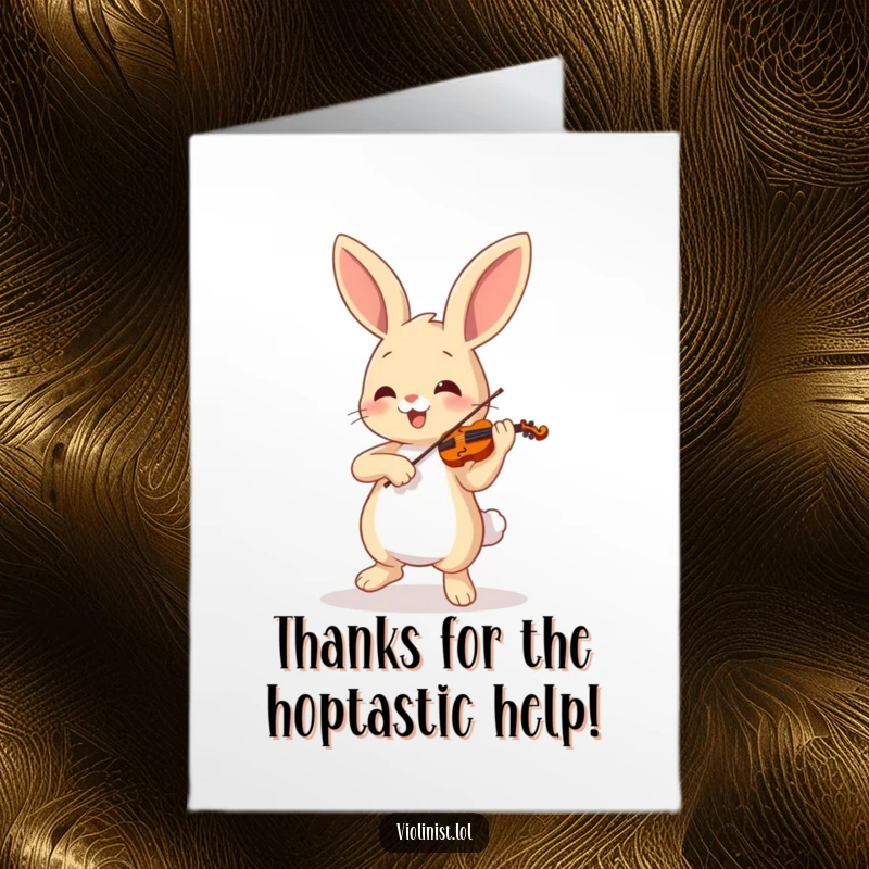 Funny Free Printable Thank You Card: Cheerful Bunny Dancing and Playing a Tiny Violin Merrily