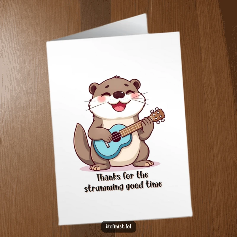 Funny Free Printable Thank You Card: A happy otter plays a ukulele, sending musical gratitude.