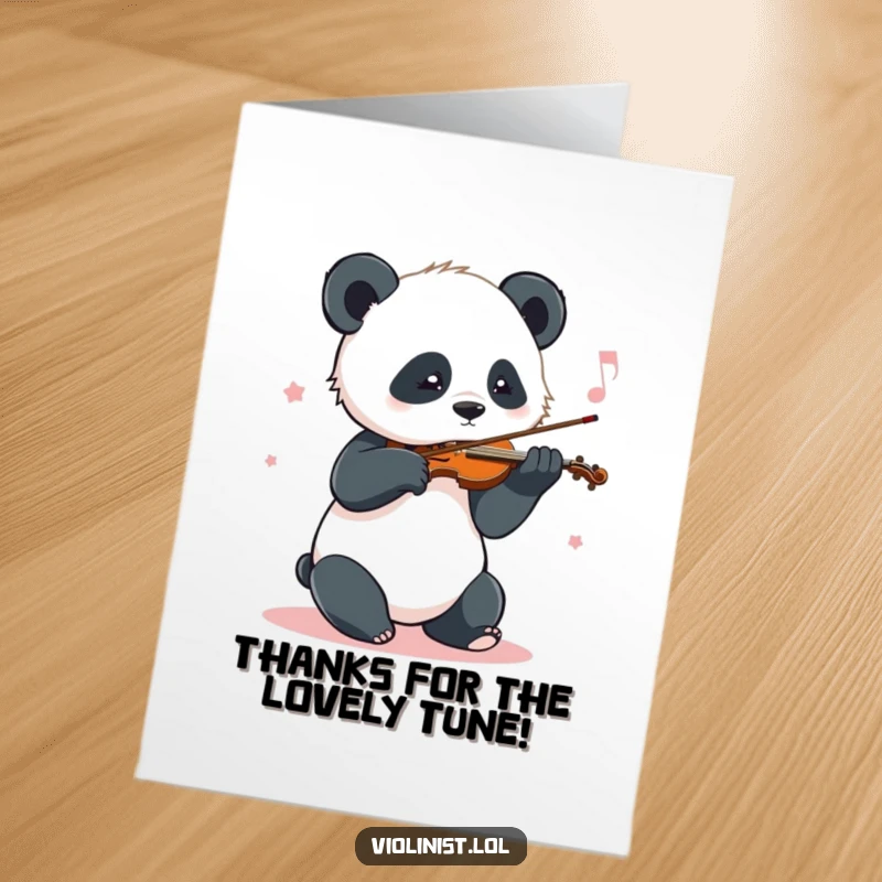 Funny Free Printable Thank You Card: Playful panda gently sways while playing the violin, expressing thanks.