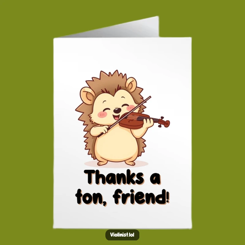 Free Printable Thank You Card: Jolly Hedgehog Violinist, Fun Rhythm, Downloadable Gift!