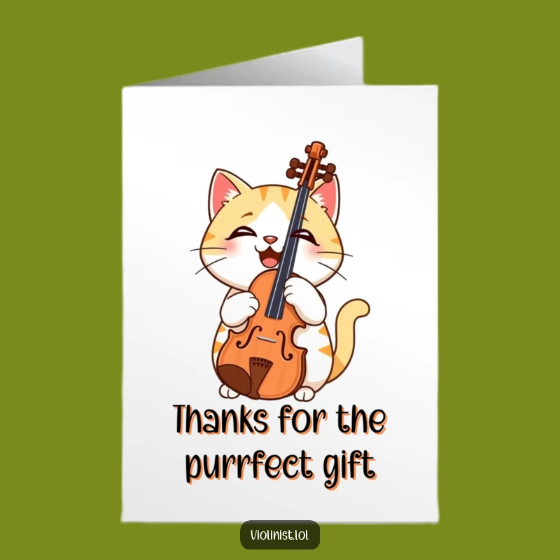 Free Printable Cat Thank You Card: Confused Feline Violin Gift Downloadable
