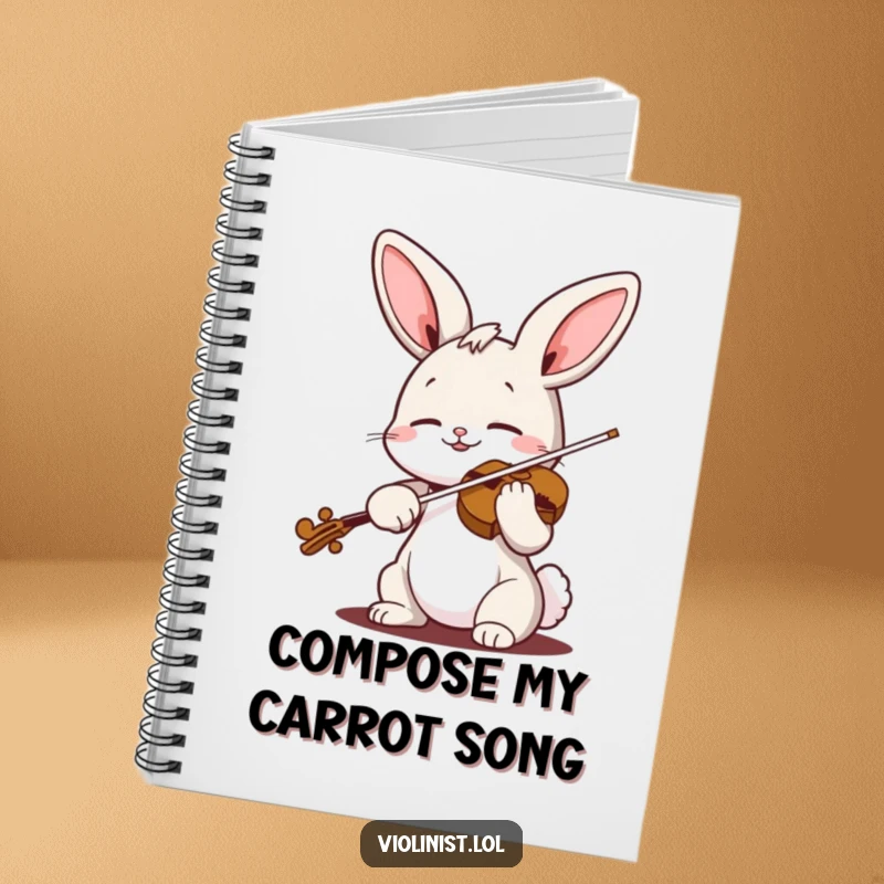 Funny bunny violin notebook showing a cheerful rabbit playing the violin blissfully, great for jotting down musical ideas and notes.