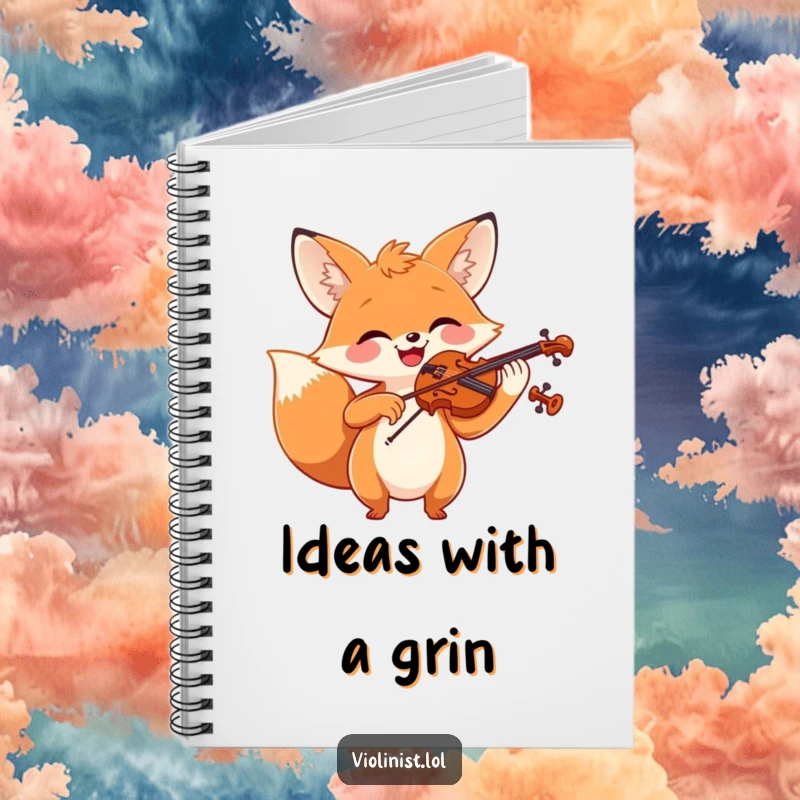 Funny cheerful fox playing violin with a big smile, great for a notebook cover.