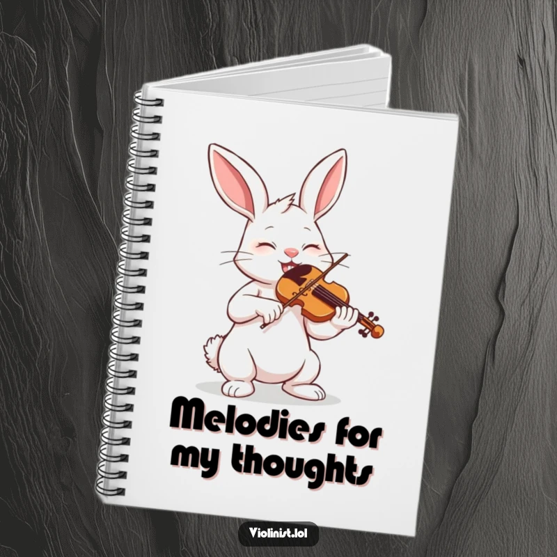 Funny determined bunny playing violin with eyes closed, great for a notebook cover.