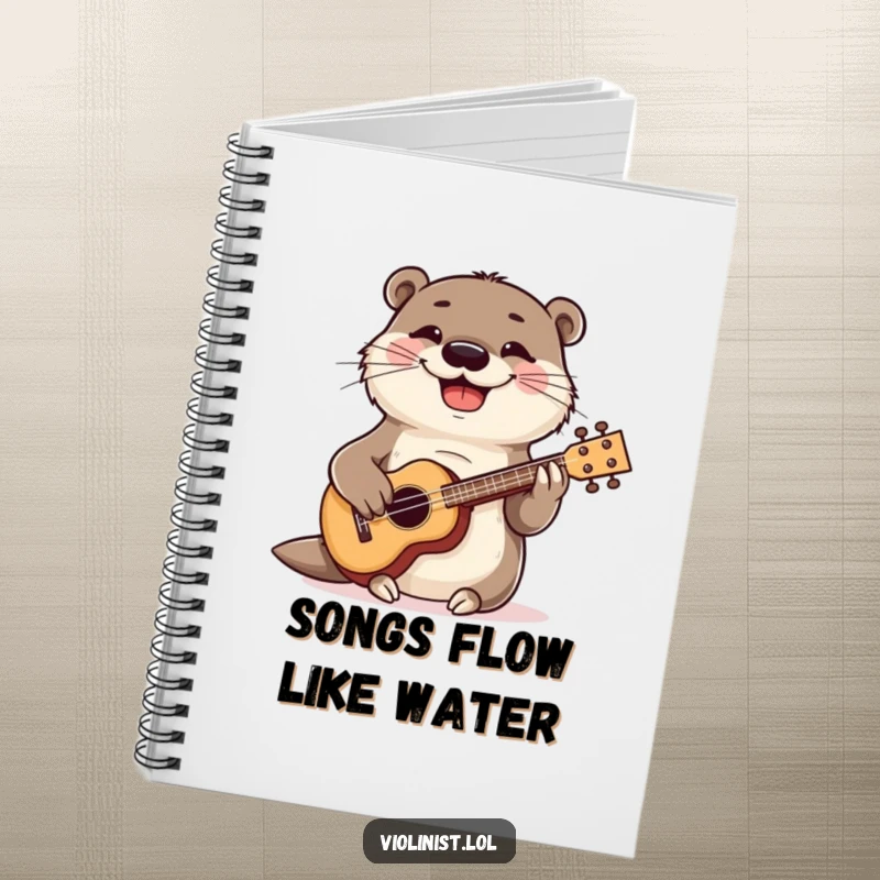 Funny otter strumming a ukulele, notebook cover, musical and humorous journal for creatives.
