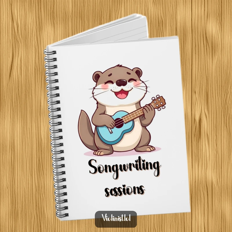 Funny otter strumming a ukulele happily, featured on this notebook for jotting down creative thoughts with humor.