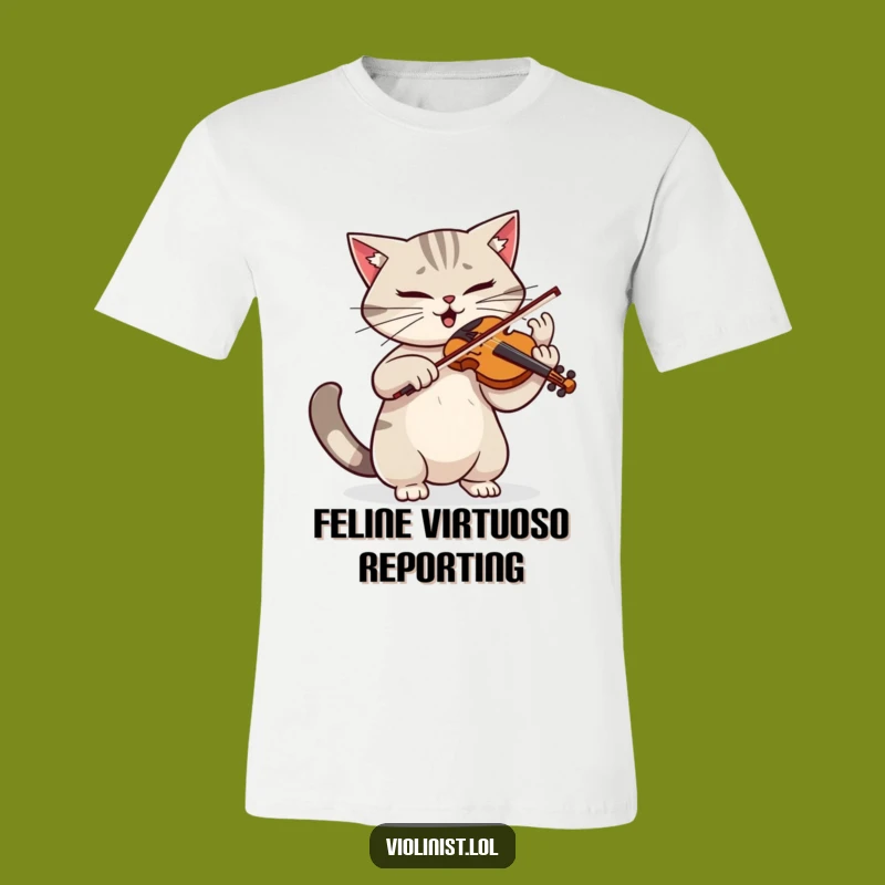 Funny Determined Cat Violinist T-Shirt - Dramatic Musician Apparel Gift