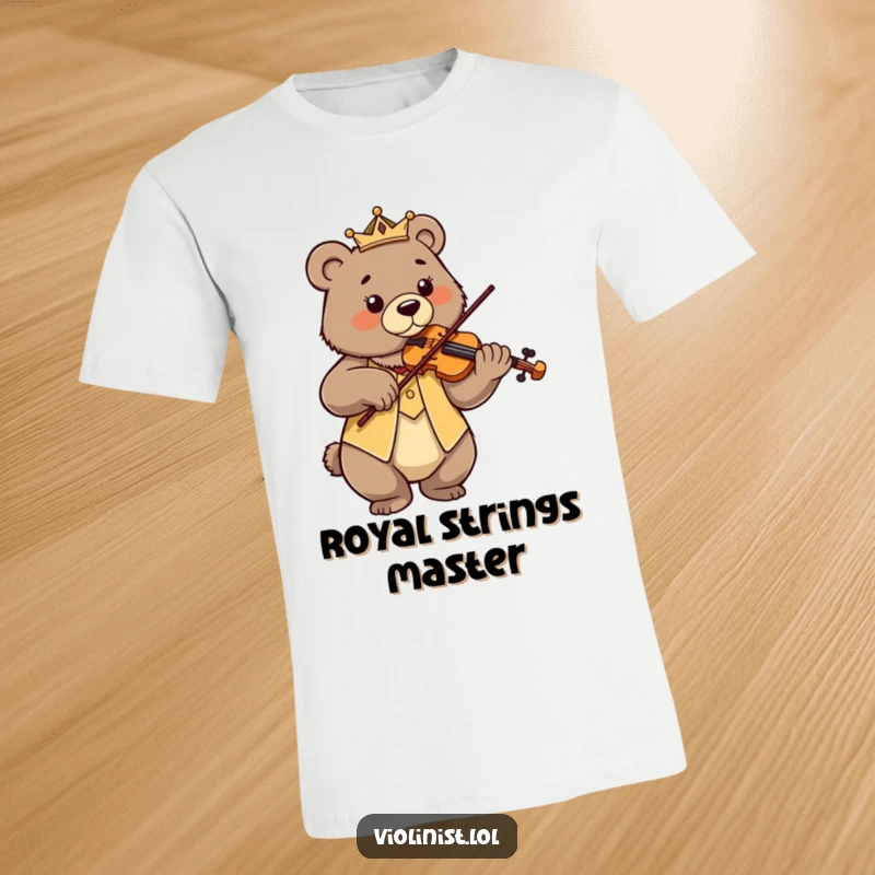 Funny proud bear playing violin with regal posture and a focused gaze, ideal for a tee.