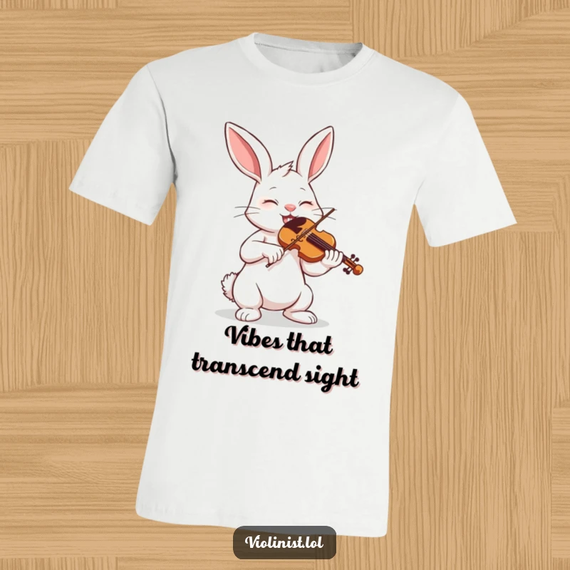 Funny determined bunny passionately playing violin with closed eyes, ideal for a humorous t-shirt.