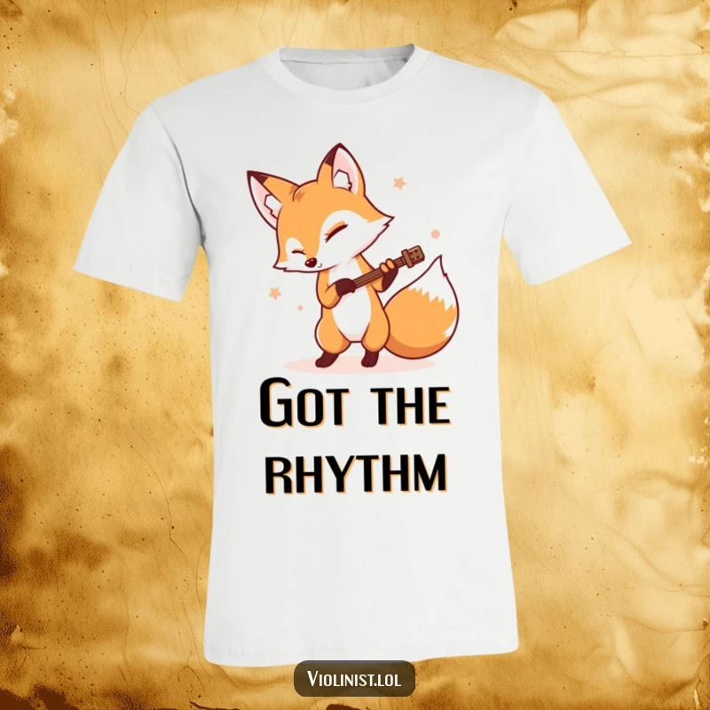 Funny determined fox tapping its foot rhythmically while playing, printed on a fun t-shirt, ideal funny gift.