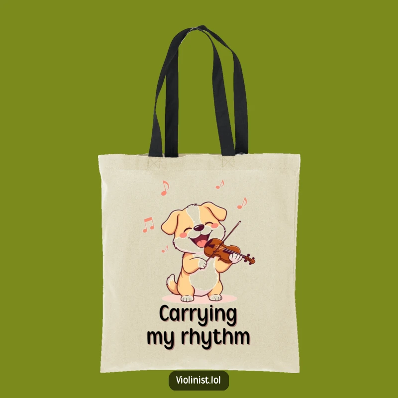 Funny Dog Violinist Tote Bag: Carry Your Tunes and Treasures with a Happy Pup