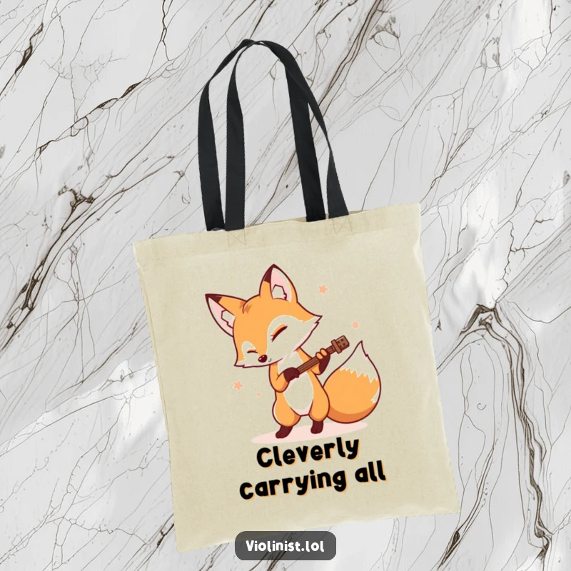 Funny determined fox tapping its foot rhythmically while playing, on a durable tote bag, great funny gift.